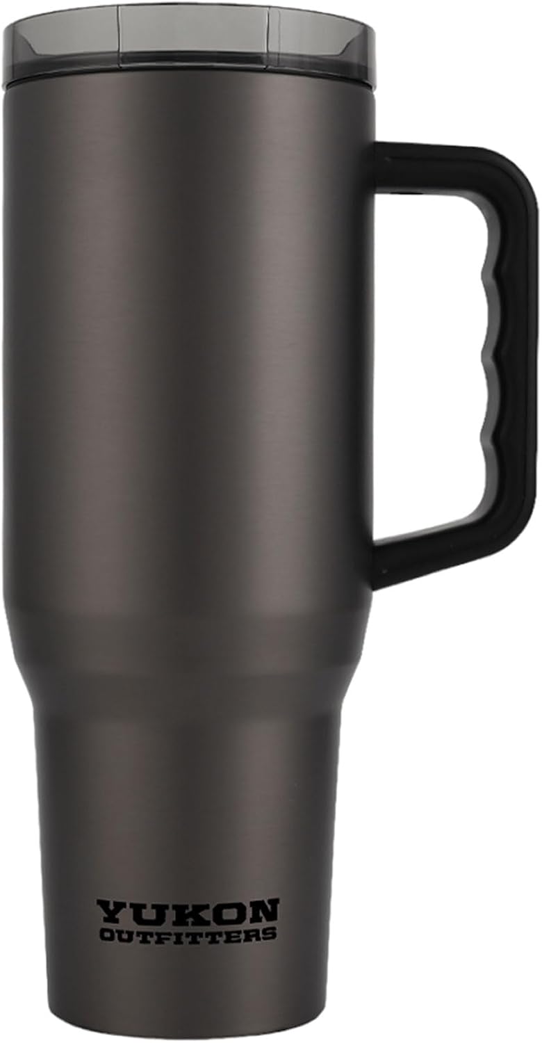 Yukon Outfitters Fit Forty 40oz Double Wall Vacuum Insulated Stainless Steel Tumbler with Reusable Straw & Ergonomic Handle | For Hot or Cold Beverage, Titanium