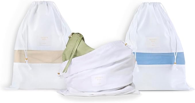 Hayden Hill Luxury Organic Cotton Dust Bags For Handbags - 3 Pack Medium - 20" Purse Storage, Shoe Bags and Handbag Organizer For Closet - Certified Carbon Neutral