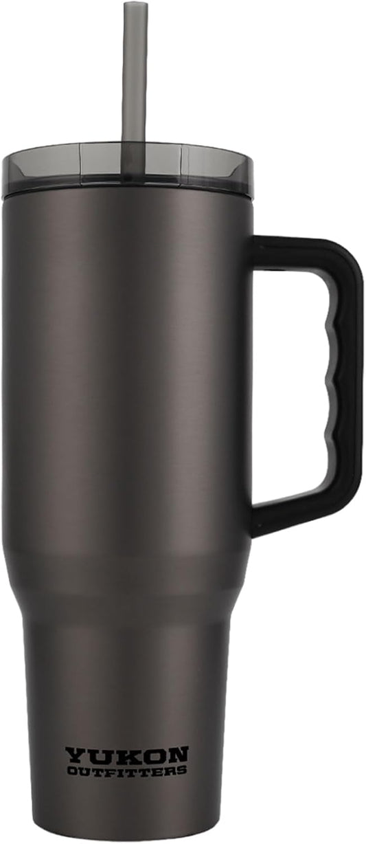 Yukon Outfitters Fit Forty 40oz Double Wall Vacuum Insulated Stainless Steel Tumbler with Reusable Straw & Ergonomic Handle | For Hot or Cold Beverage, Titanium