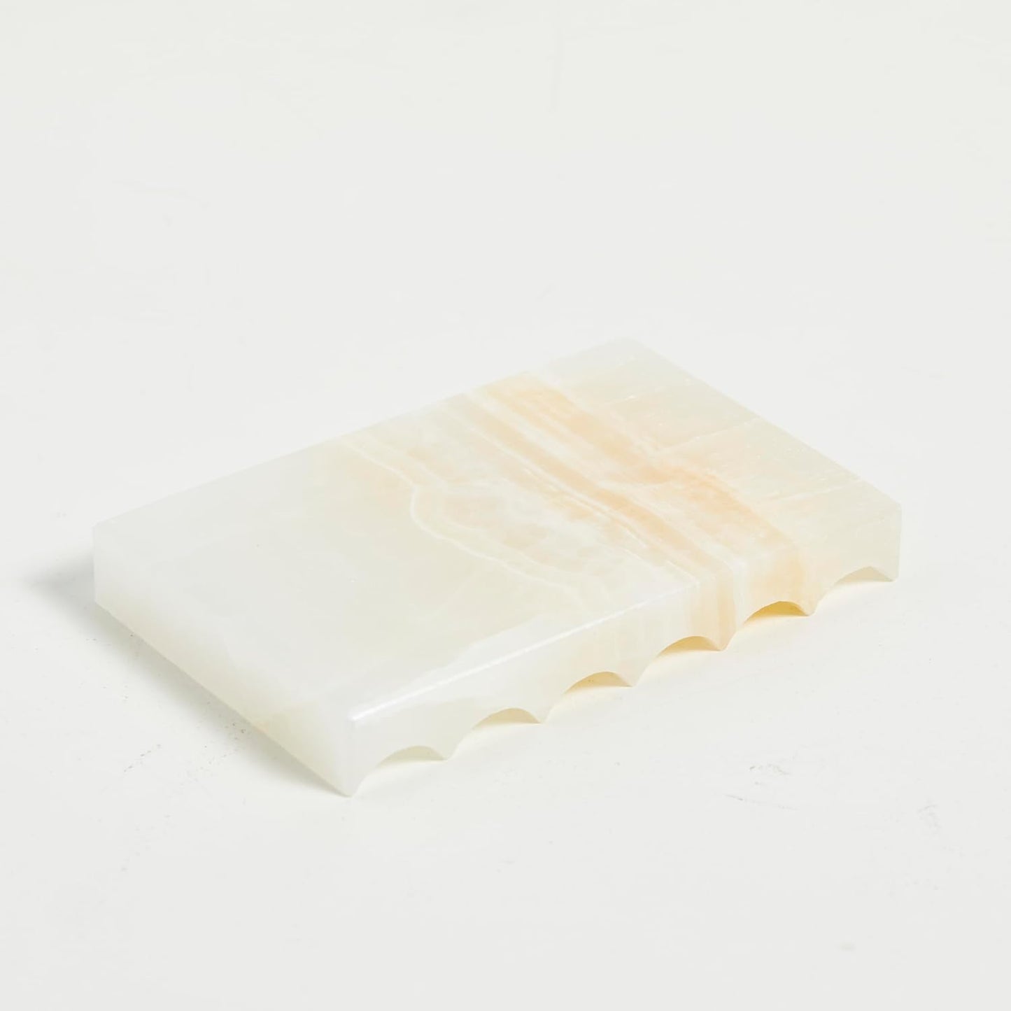 Luxurious Marble Soap Dish Jewelry Ring Tray - Rectangle Stone Soap Tray & Saver for Shower – Self Draining Soap Holder for Bathroom, Kitchen, White Onyx