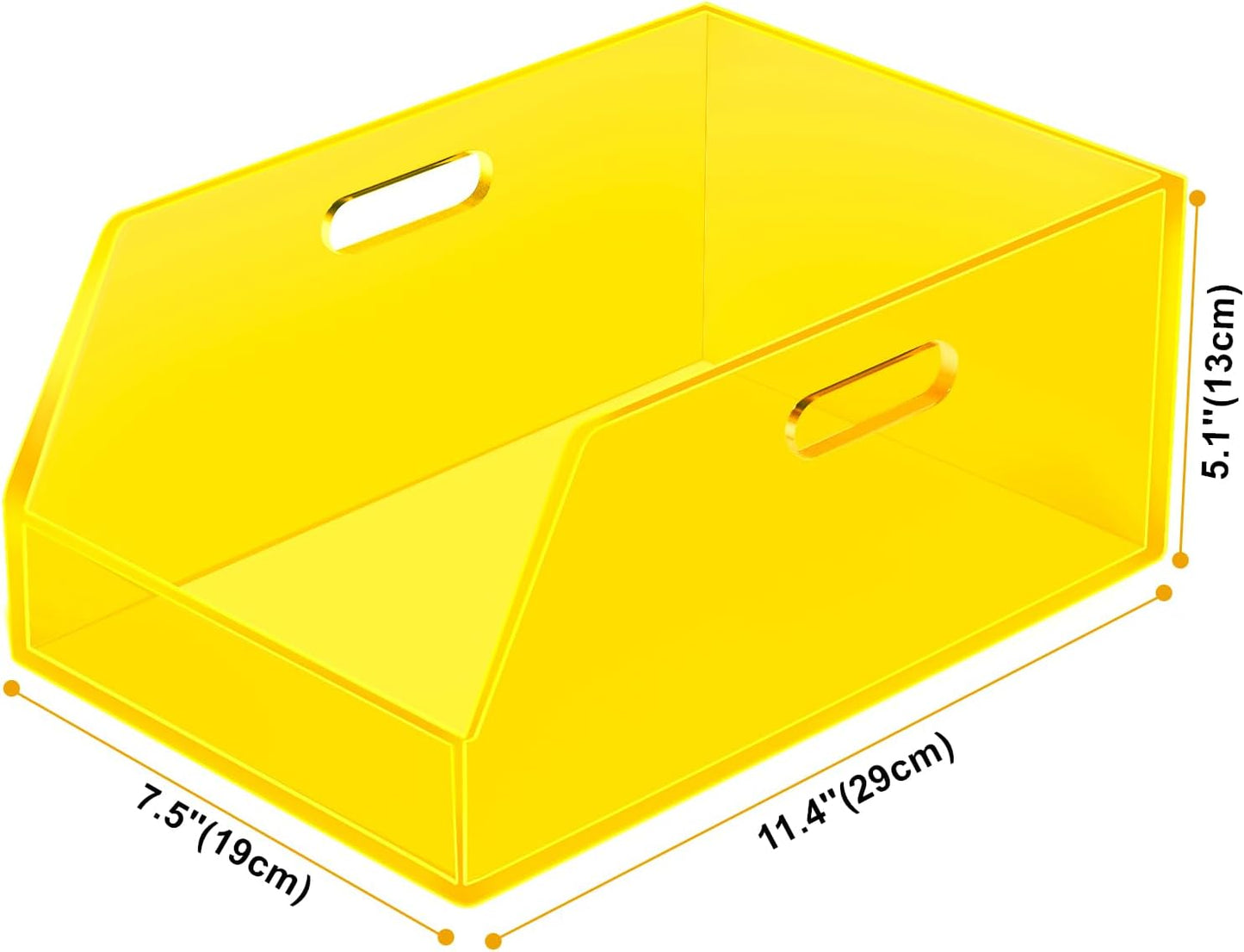 Stackable Storage Bin Organizer with Handles Acrylic Storage Container for Toy Pantry Kitchen Cabinet Bathroom Closet Office Organization, 11.4x7.5x5.1'', Neon Yellow
