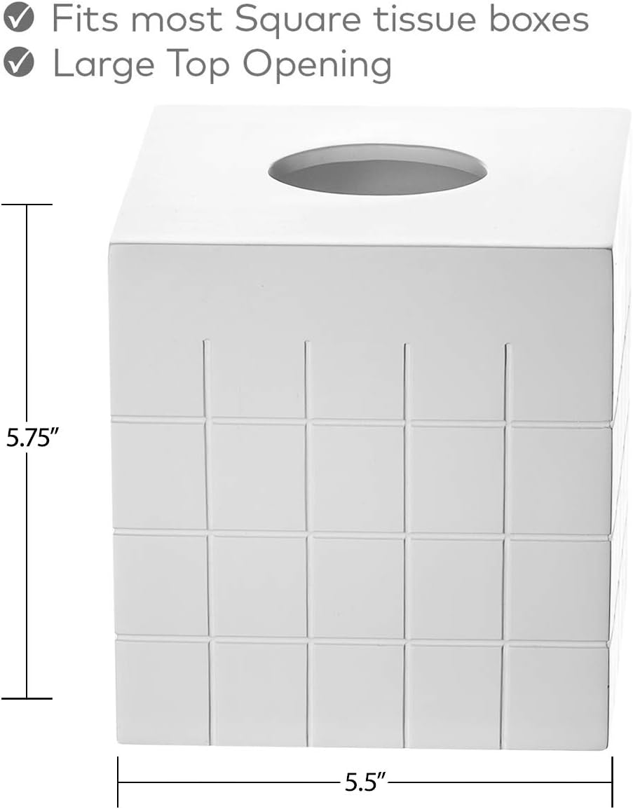 Creative Scents Polar White Bathroom Accessories Set with Trash Can - 6 Piece Bathroom Set Features: Waste Basket, Tissue Cover, Soap Dispenser, Toothbrush Holder, Tumbler and Soap Dish