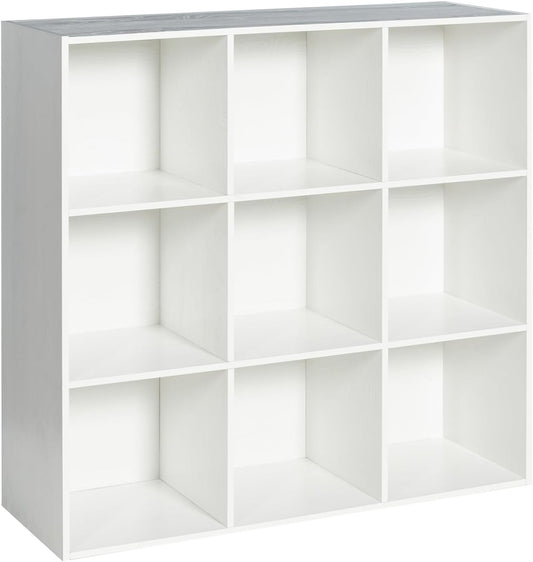 Wooden 9-Cube Storage Organizer with Closed Back Panel, 11in Cube Shelf Opening, Bookshelf, Display Shelf,Closet Cabinet for Home and Office,Embossed White