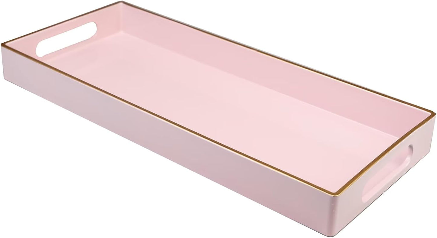 Pink Vanity Tray with Handles, Decorative Tray Desktop Storage Organizer for Bathroom, Living Room, 5.9"*13.7"