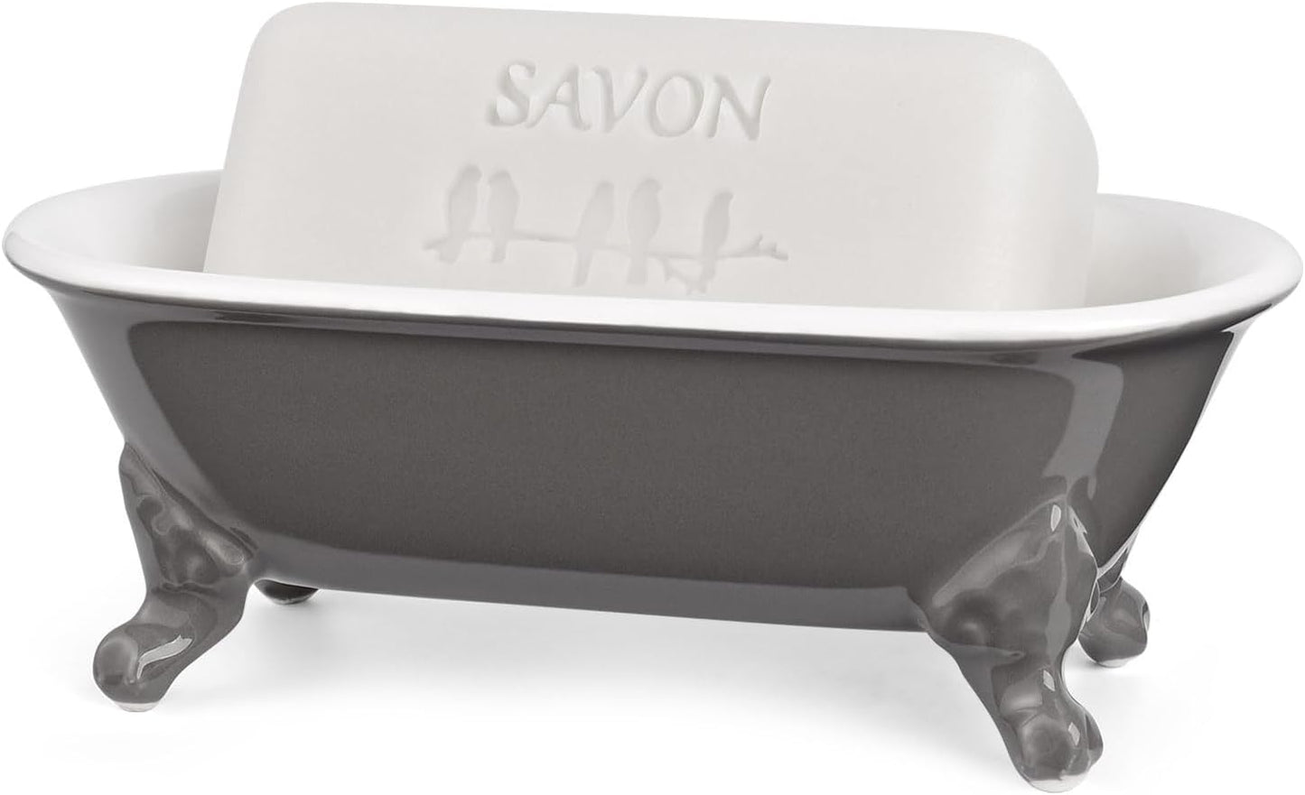 6.5" Ceramic Mini Decorative Clawfoot Bathtub Bar Soap Dish, Kitchen Sponge Holder and Shower Tray for Bathroom, 1 Pack(Stone Gray)