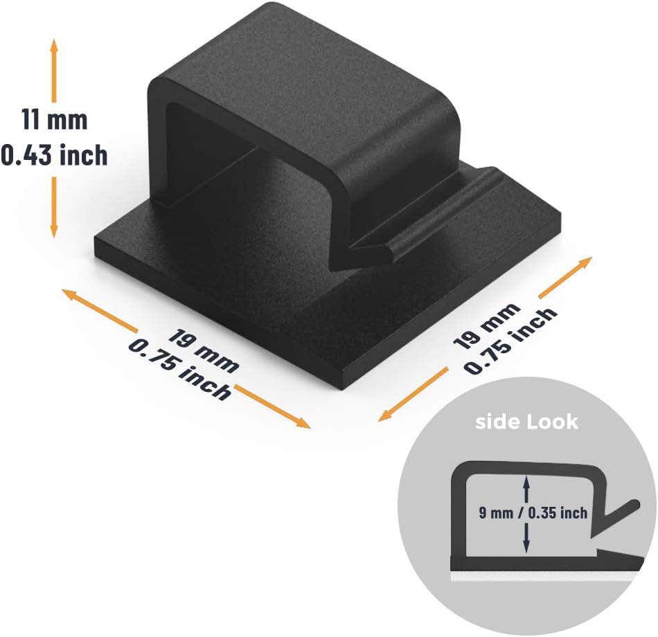 Cable Clips with Strong Self-Adhesive, XIAOXI R Shape Cable Management TV PC Wire Holder Sticky Tidy and Organizer Cord and Wires - 40 Pcs (Black)