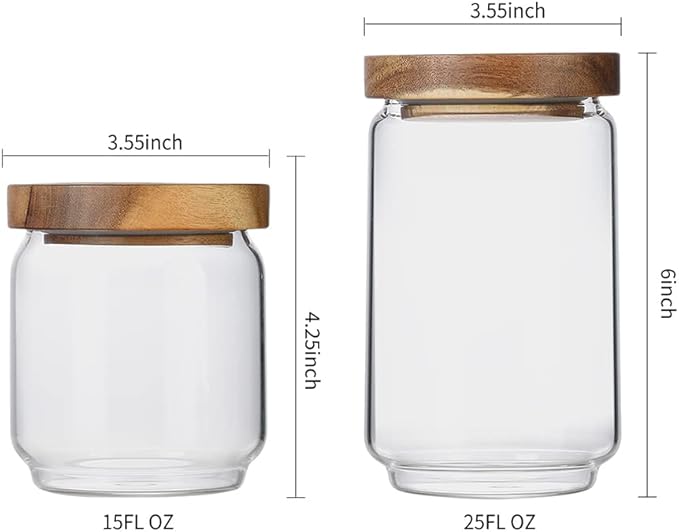 Glass Jar with Lid, Airtight Food Storage Containers Glass Set for Coffee Beans| Sugars| Candy, 4 Pack