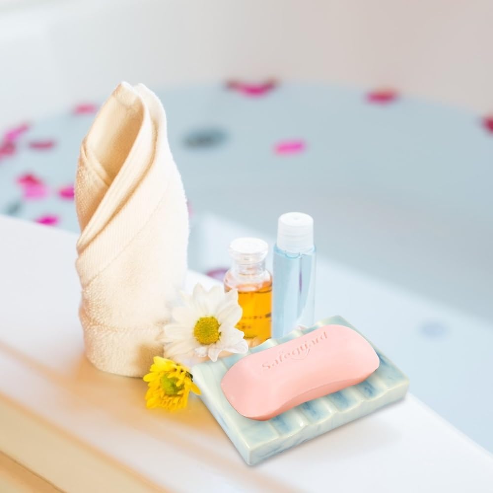 Soap Dish for Bathroom Sink and Shower Ceramic Soap Tray, Small Bar Soap Holder with Drainage Non-Slip Luxury Bathroom Decor Accessories (Gradient Blue)