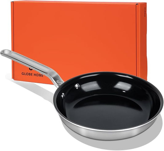 8 Inch Ceramic Non Stick Frying Pans - 5 Ply Stainless Clad Nonstick Skillet, Professional Cookware for Induction, All Stoves and Oven