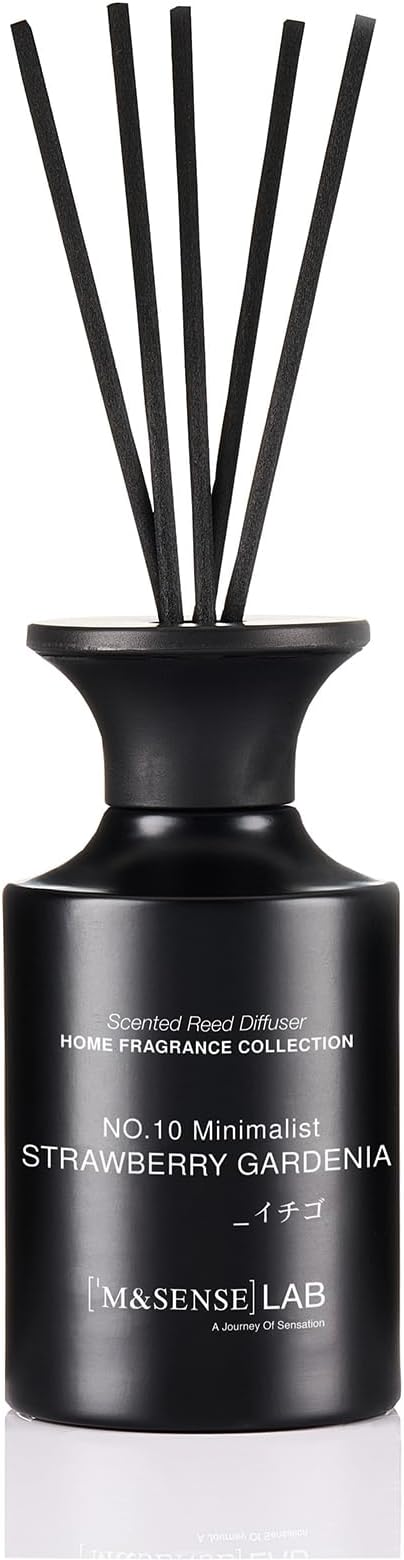 M&SENSE Minimalist Large Reed Diffuser 300ml, Strawberry Gardenia Scented with Natural Essential Oils, Long Lasting with 7 Sticks, Non-Toxic Home Fragrance for Bedroom, Bathroom Decor