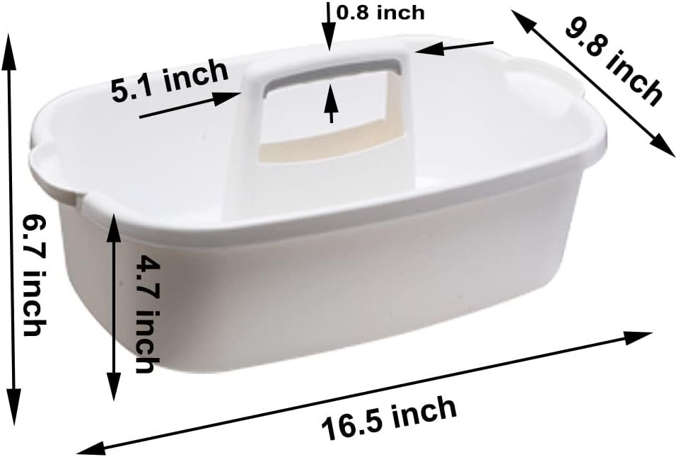 Cleaning Supplies Caddy, Large Plastic Shower Caddy Basket with Handle, Portable Cleaning Tool Storage Tote for Dorm, Bath, Pantry (grey, White, blue) (White)