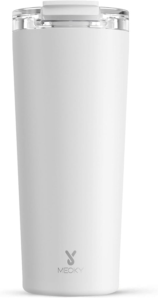 Meoky 24 oz Travel Coffee Mug with Leak-proof Lid, Stainless Steel Insulated Coffee Tumbler, Keeps Hot for 8 Hours or Cold for 24 Hours, Fits in Car Cup Holder (Ivory)