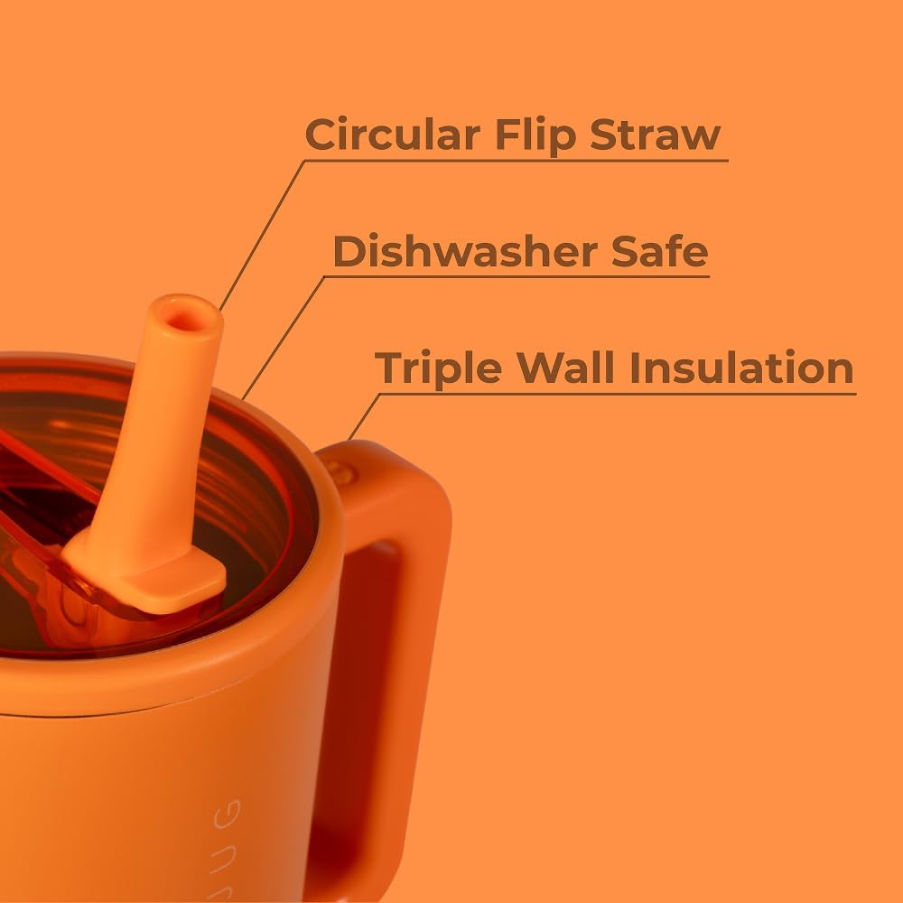 HydroJug Traveler - 32 oz Water Bottle with Handle & Flip Straw - Fits in Cup Holder, Leak Resistant Tumbler-Reusable Insulated Stainless Steel & Rubber Base - Gifts for Women & Men, Tangerine