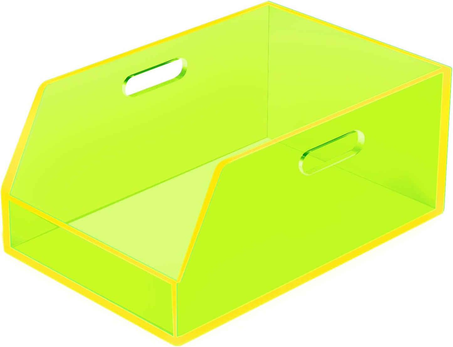 Stackable Storage Bin Organizer with Handles Acrylic Storage Container for Toy Pantry Kitchen Cabinet Bathroom Closet Office Organization, 11.4x7.5x5.1'', Neon Green