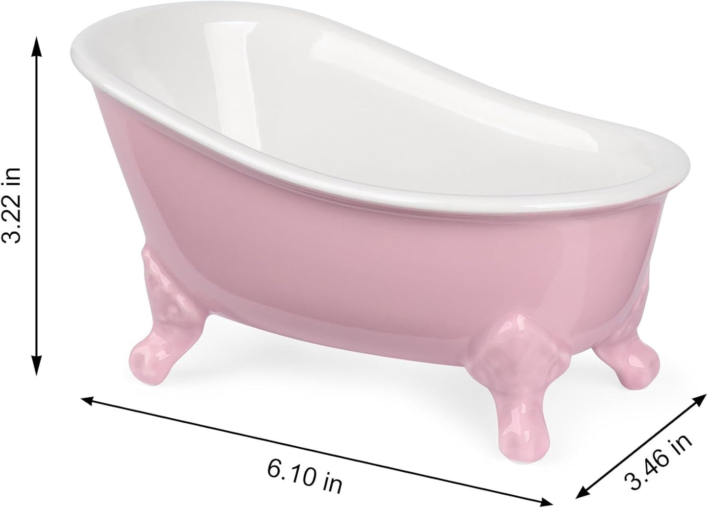 6.1" Vintage Ceramic Mini Decorative Clawfoot Bathtub Bar Soap Dish, Kitchen Sponge Holder and Shower Tray for Bathroom, 1 Pack (Pink)