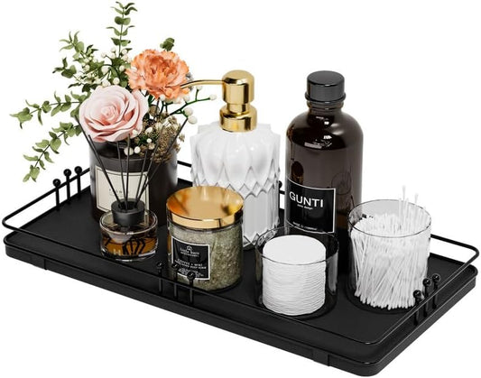 Toilet Paper Basket, Bathroom Basket for Counter Toiletries Towel Decor TP, Toilet Tank Tray, Guest Back of Toilet Organizer Storage, Vanity Tray for Perfume Makeup, Kitchen 13”x6.5” Black