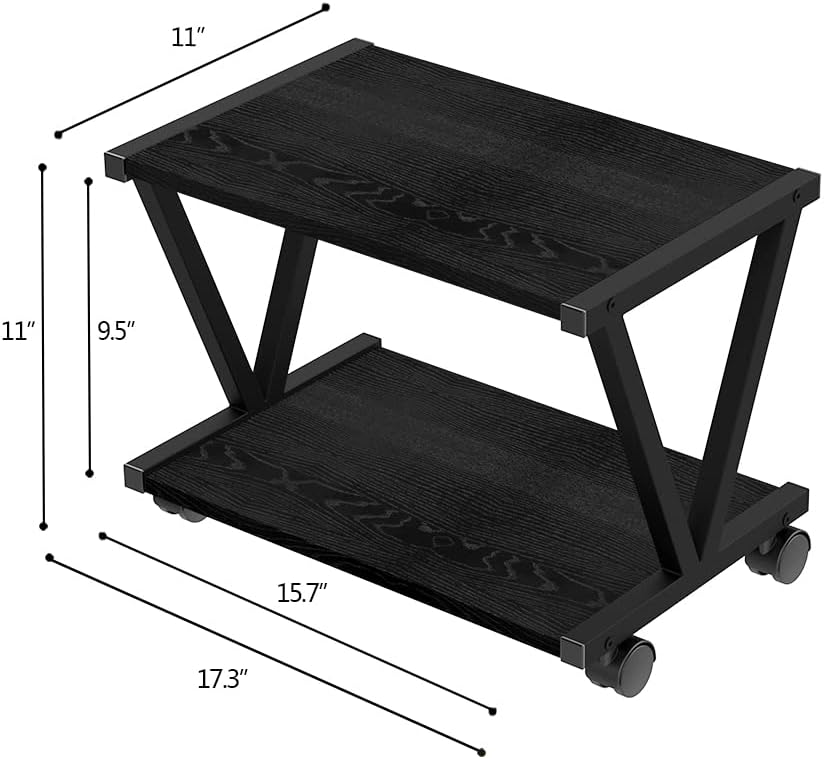 VEDECASA Retro Desktop Printer Stand 2 Double Tiers Wood Printer Shelf Modern Wood Storage Book Shelf Organizor for Home Office Stylish Sturdy V Shaped (Black)