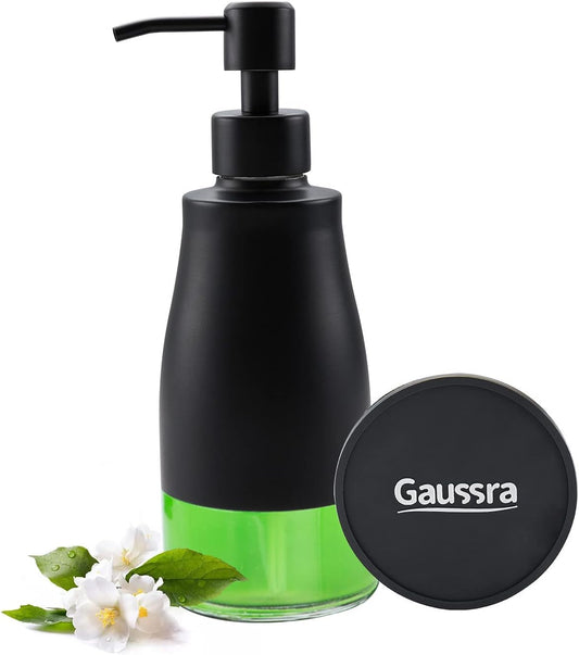 Gaussra Black Soap Dispenser with Coasterand Stickers, Refillable Liquid Stainless Steel Soap Dispenser for Kitchen Sink, Bathroom Countertop (11OZ / 320ML)