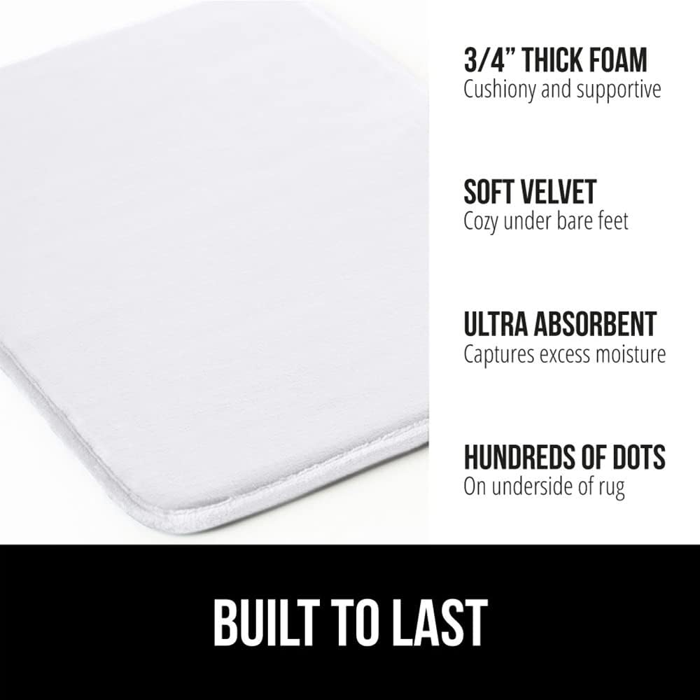 GORILLA GRIP Thick Memory Foam Bath Rugs, Soft Absorbent Velvet Bathroom Mats, Durable Dots on Underside, Machine Washable Bathmat, Carpet Rug Room Decor for Shower Floor, 48x24 Mat, White