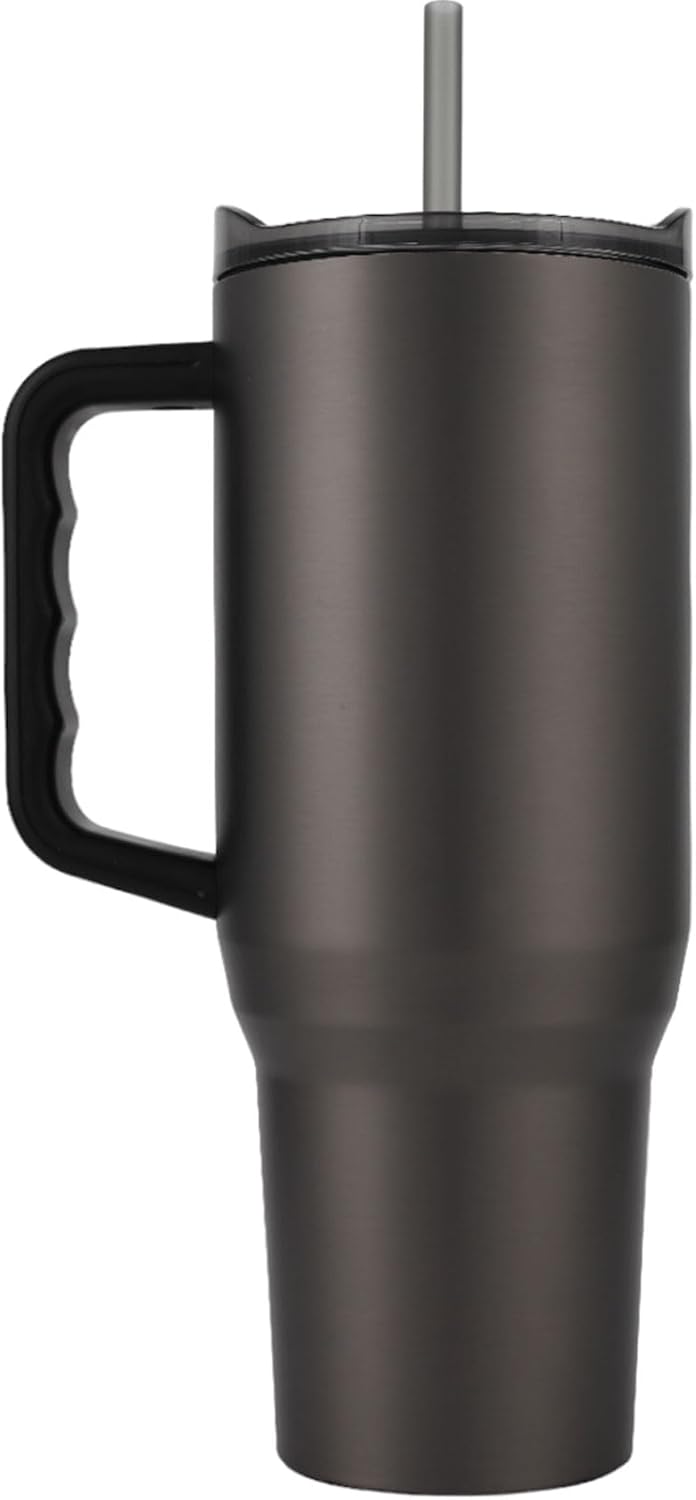 Yukon Outfitters Fit Forty 40oz Double Wall Vacuum Insulated Stainless Steel Tumbler with Reusable Straw & Ergonomic Handle | For Hot or Cold Beverage, Titanium