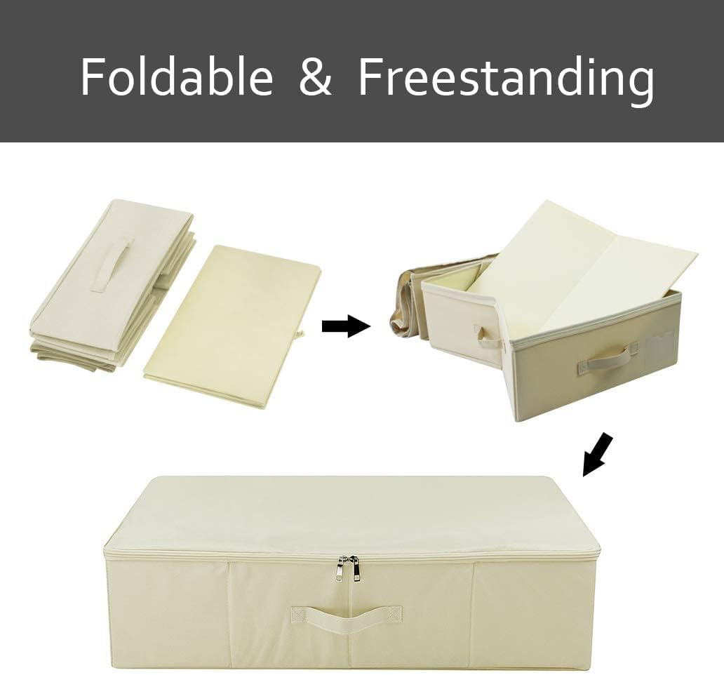 iwill CREATE PRO 3Pcs Collapsible Rigid Underbed Storage Bins, 27.5 * 15.7 * 7", Folding Fabric Storage Boxes for Clothing, Blankets, Shoes in Closet, Wardrobe, Beige