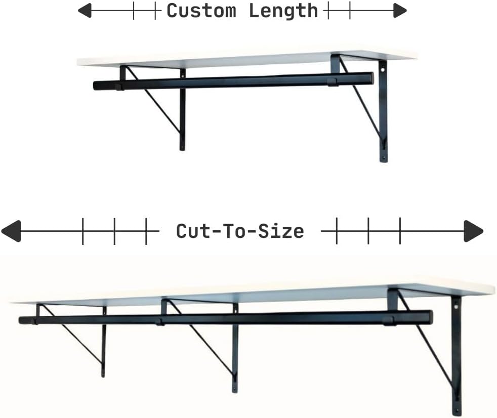 Custom Cut-to-Size Premium Wall-Mounted Shelf with Rod and Bracket Kit. 3/4" Thick Shelves, 14 inches deep. Customize The Length from 16" up to 72".