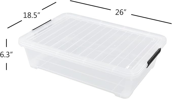 Morcte 40 Quart Plastic Underbed Storage Boxes, Clear Under Bed Plastic Storage Bin with Wheel, 3 Pack