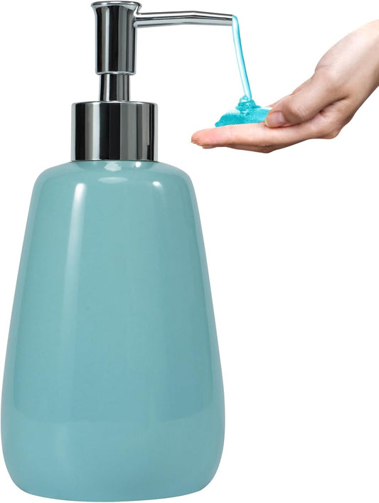 Cyan Hand Soap Dispenser Ceramics Bottles with Elegant Pump Top Bathroom Empty Shampoo Bottles 10oz/300ml