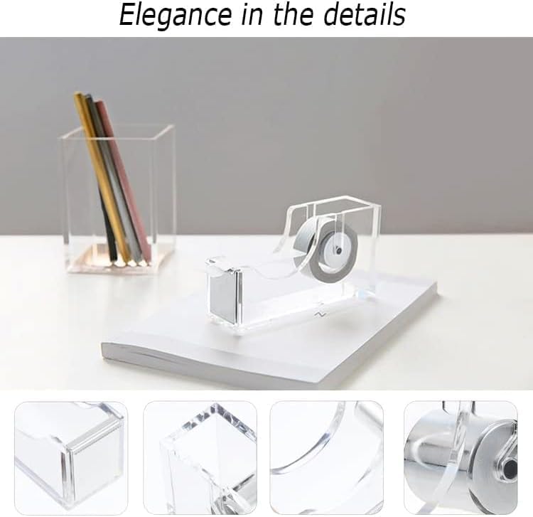 Desk Organizers and Accessories Set with 360-Degree Rotating Pen Holder, Acrylic Stapler, Tape Holder, Staple Remover, Binder/Paper Clips Kit, Scissor and 1 Box of Staples