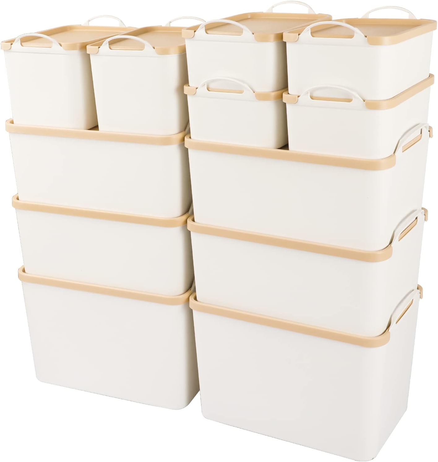ANMINY 12PCS Plastic Storage Bins Containers with Lids, Large White Storage Organization Bins Boxes, Lidded Plastic Storage Baskets for Closet Shelves Drawers Desktop Home Office
