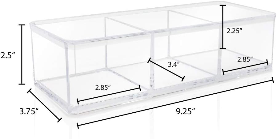 Isaac Jacobs Clear Acrylic 3 Section Organizer- Three Compartment Drawer Tray and Storage Solution for Office, Bathroom, Kitchen, Supplies, and More (Clear)