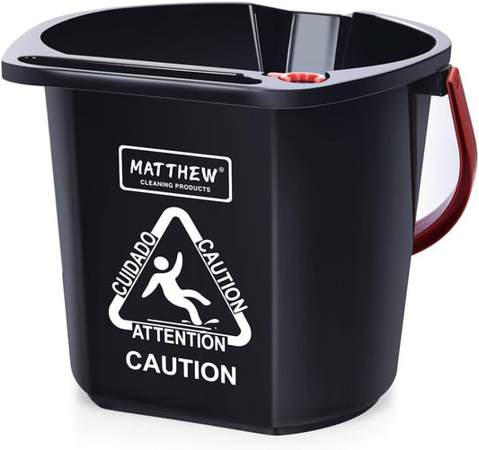 Matthew Cleaning 4.2 Gallon Mop Bucket, Heavy Duty Plastic Cleaning Bucket with Built-in Pour Spout, Mop Holder and Comfort Grip Handle, House and Commercial Cleaning Supplies, 1 Pack Black
