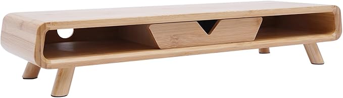 Bamboo Monitor Stand Riser, No Assembly Required Exquisite Monitor Support with Drawer, Ergonomic Height Wood