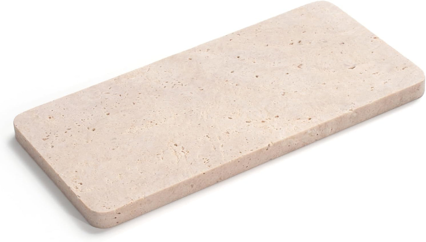 Edgeless Travertine Bathroom Vanity Tray, Decorative Rectangular Marble Tray for Countertop, Dresser, Jewelry, Perfume, Candle, Soap 7.8inch x 3.9inch x 0.4inch