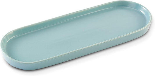 Simple Style Ceramic Sink Tray - Bathroom and Kitchen Cosmetics Dish, Candle and Perfume Tray (Blue)