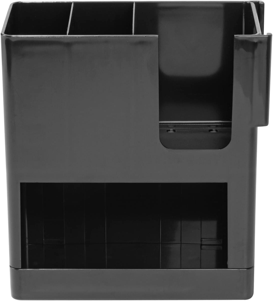 Restaurantware Restpresso Coffee Bar Organizer, 1 Count Durable 4 Compartments, Compact Size, Black Plastic Tabletop Coffee Supplies Organizer For Homes, Office Spaces, Breakrooms, and Lounges