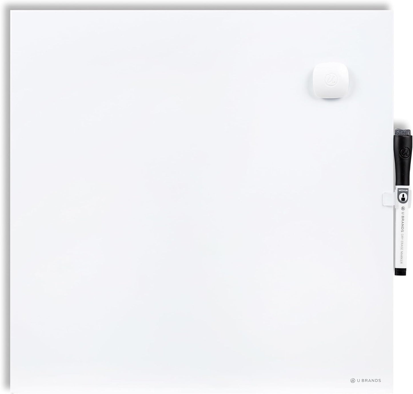 U Brands Magnetic Dry Erase Board White Board, 14" x 14", Frameless, Includes Marker and Magnet
