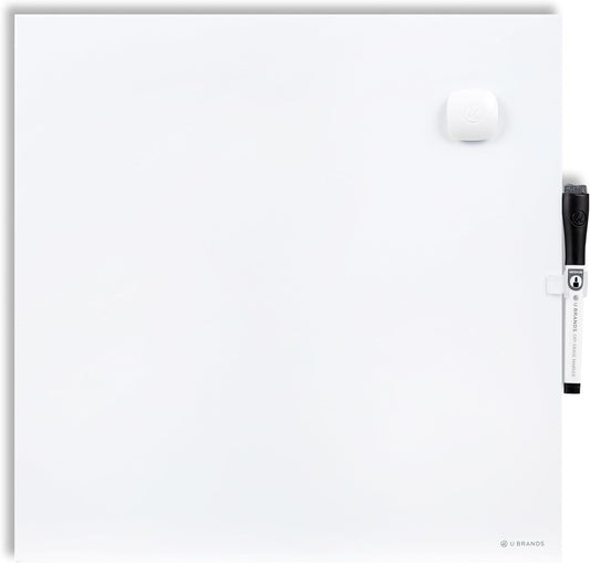 U Brands Magnetic Dry Erase Board White Board, 14" x 14", Frameless, Includes Marker and Magnet