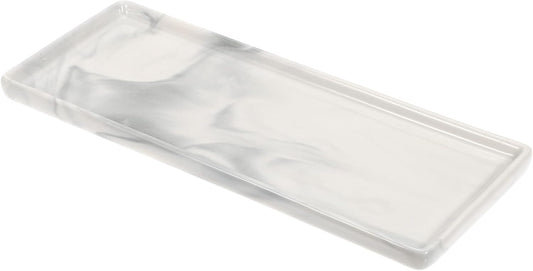 uxcell Marble Tray for Bathroom 9" Small Rectangle Ceramic Vanity Tray for Countertop Shatterproof Bathtub Soap Tray Kitchen Sink Organizer Key Trinket Ring Tray, Grey