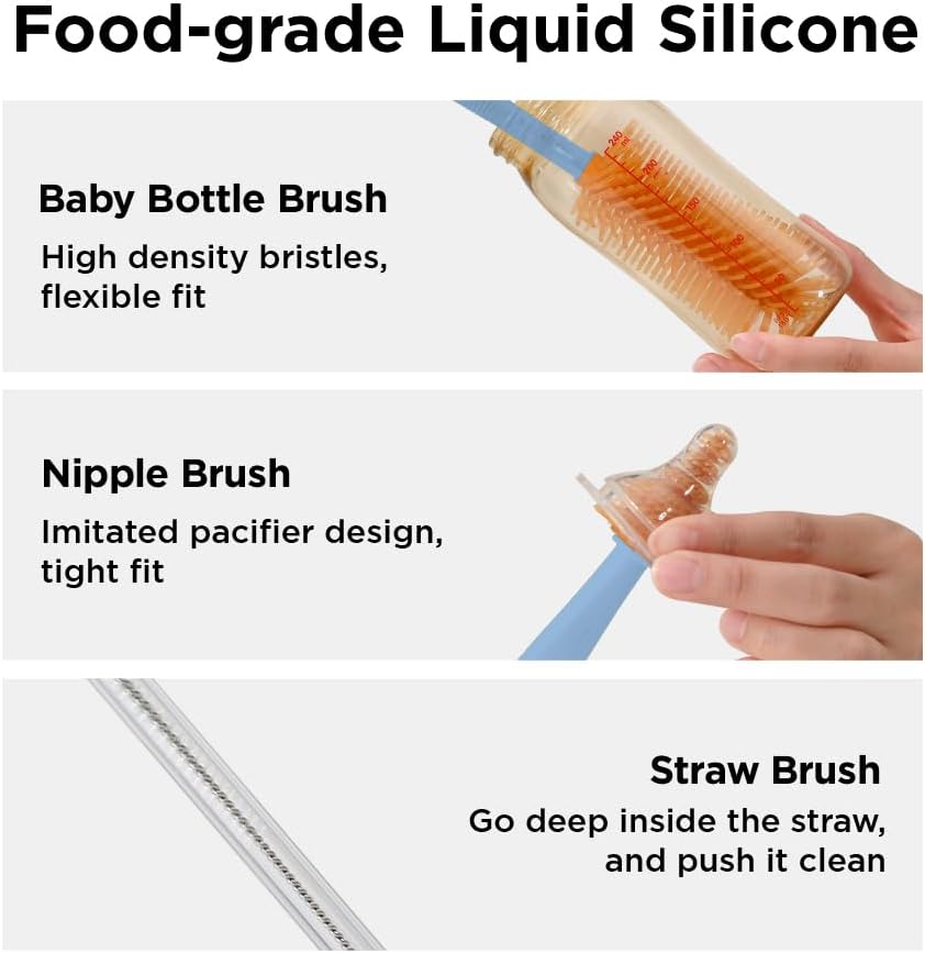 Travel Bottle Brush with Portable Bottle Drying Rack, Baby Bottle Brush for Baby Travel Essential, Blue