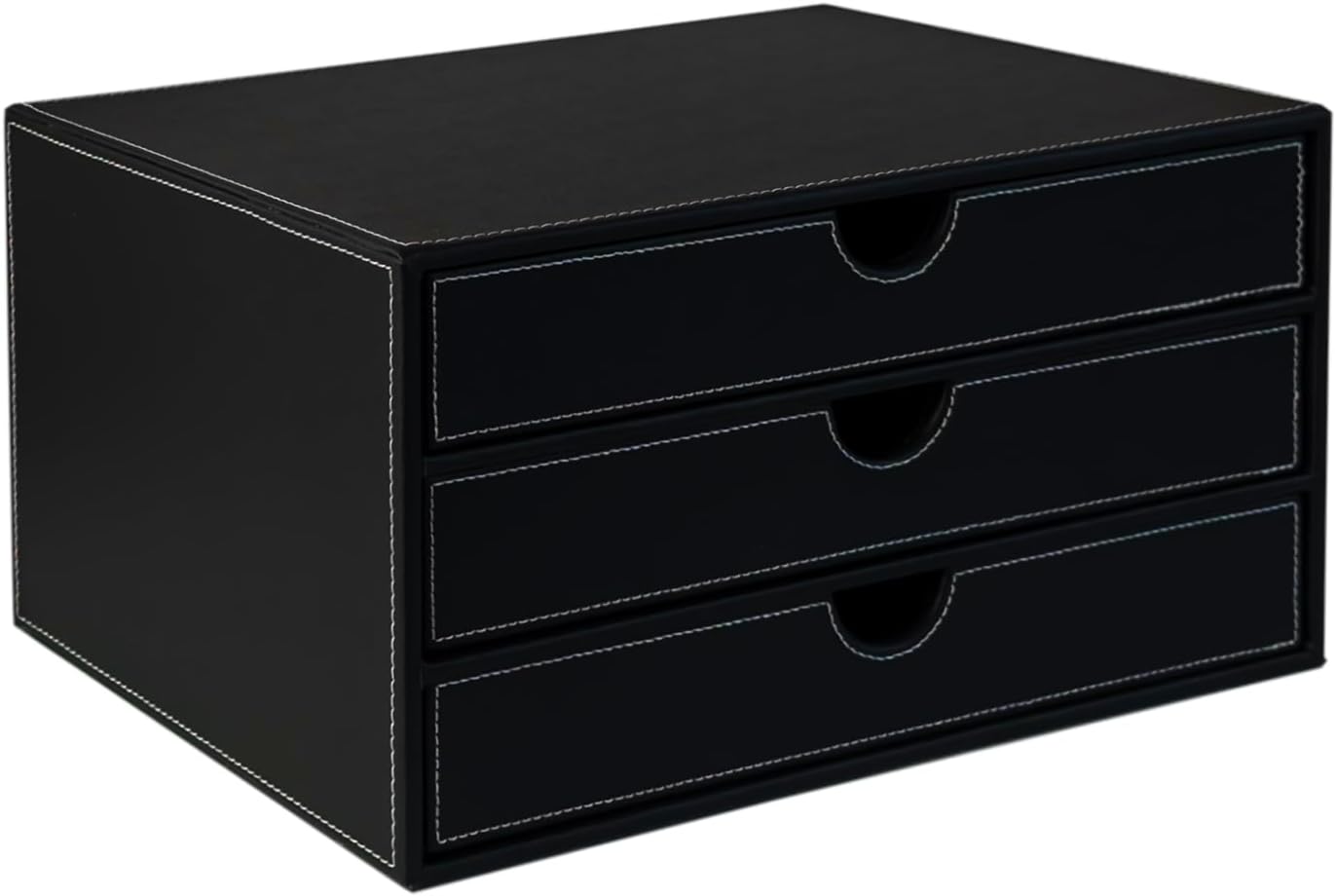 UnionBasic Document Organizer, 3-Drawer File Cabinet Document Storage Box, Office Desktop Filing Organizer, Black with White Stitching