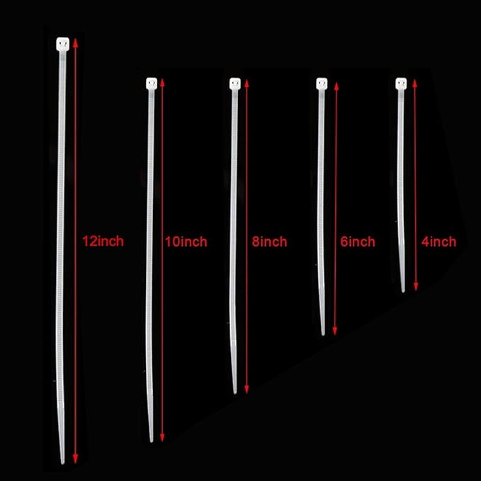 Self Locking Nylon Cable Zip Ties,4 6 8 10 12 Inches,Width 0.16inch,500Pcs HeavyDuty Wire Tie Wraps for Home,Office,Garden,Garage,Workshop (White)