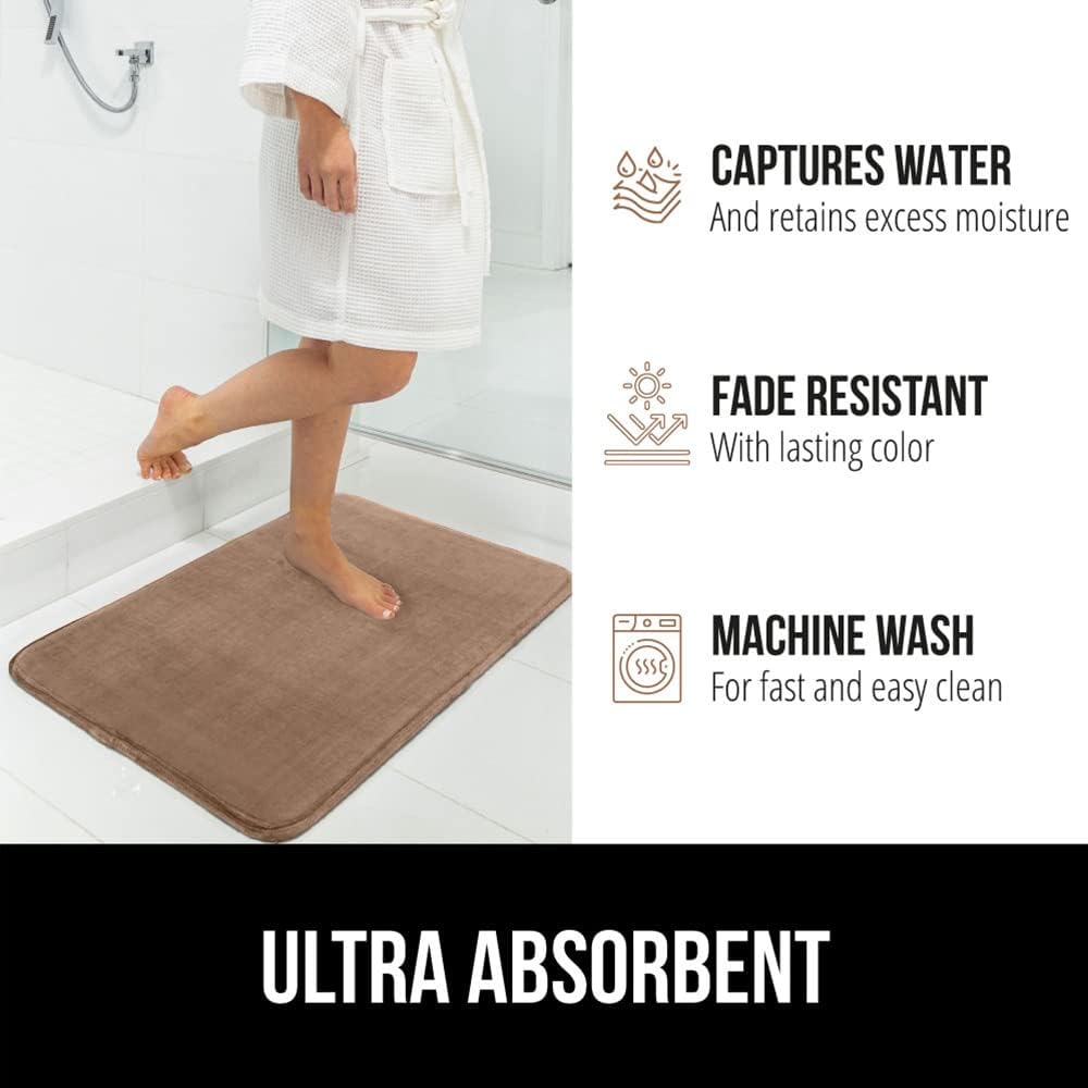 GORILLA GRIP Memory Foam Bath Mat, Soft Absorbent Velvet Bathroom Mats, Durable Dots on Underside, Machine Washable Bathmat, Carpet Rug Room Decor for Shower Tub Floor RV, 60x24 Rugs, Taupe