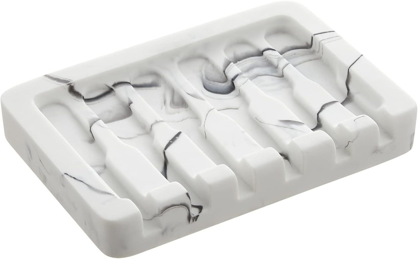 2PCS Self Draining Soap Dish - Marble Look Soap Holder Tray Savers Box Container Sponge Holder for Bathroom Shower Kitchen, White