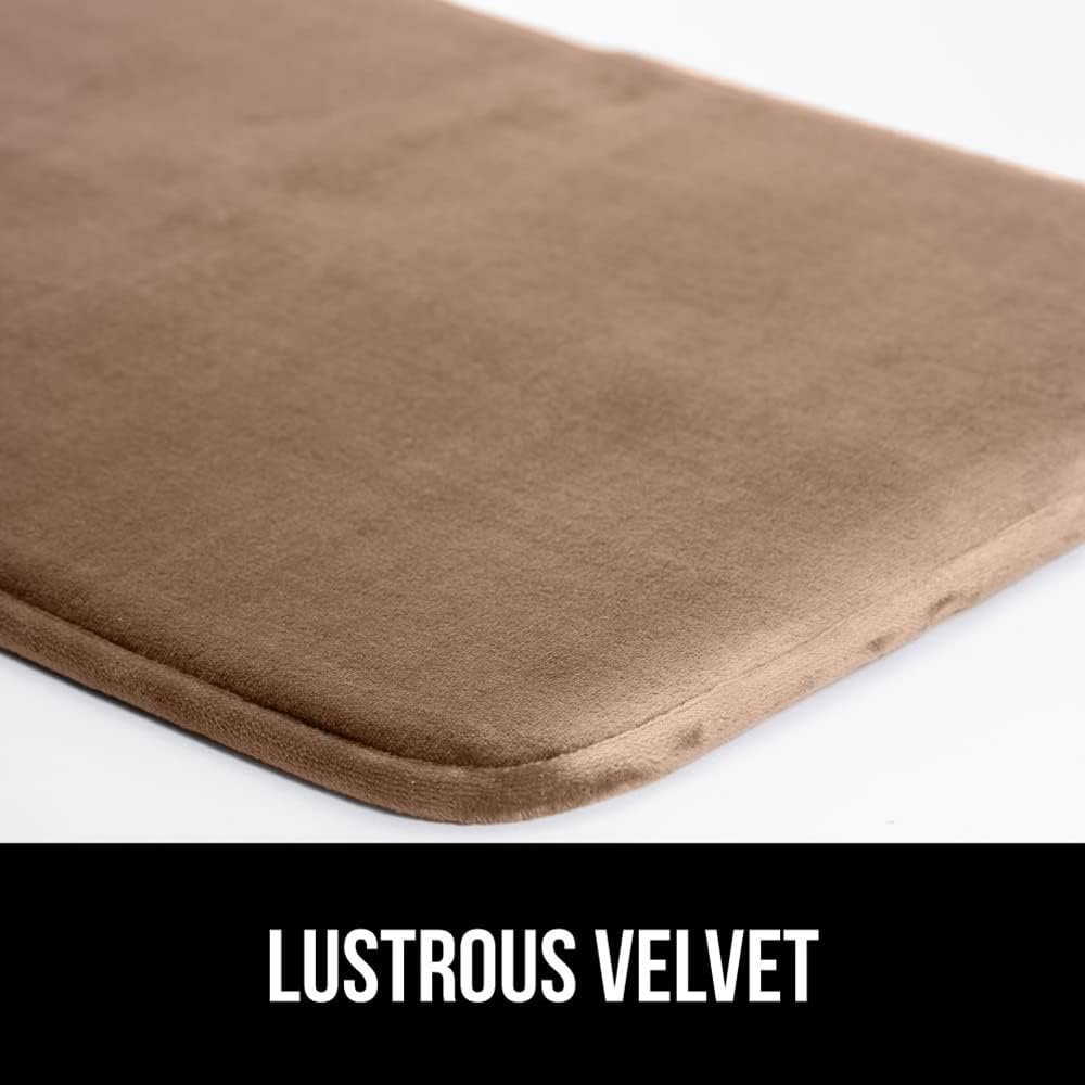 GORILLA GRIP Memory Foam Bath Mat, Soft Absorbent Velvet Bathroom Mats, Durable Dots on Underside, Machine Washable Bathmat, Carpet Rug Room Decor for Shower Tub Floor RV, 24x17 Rugs, Taupe