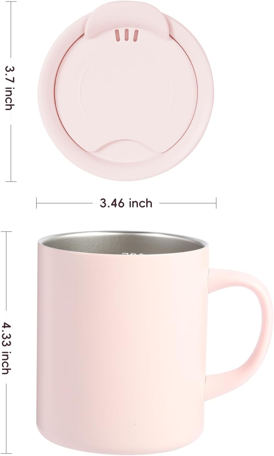 12oz Coffee Mug,Insulated Camping Mug with Lid,Double Wall Stainless Steel Travel Coffee Cup with Handle, Vacuum Reusable Coffee Tumbler Cup for Home, Office, Camping - Pink