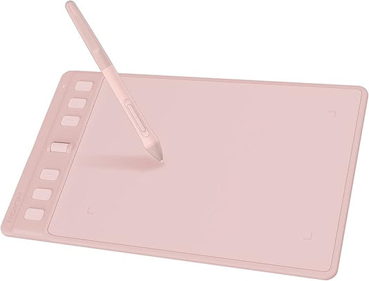 HUION Inspiroy 2 Small Drawing Tablet, Digital Art Tablet with Scroll Wheel, 6 Hot Keys, Battery-Free Stylus, Pink Graphics Tablet for Drawing, Design, Writing, Work with PC, Mac & Android