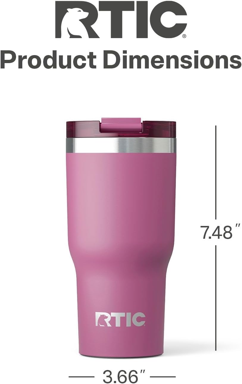 RTIC 20oz Essential Tumbler with Lid, Ceramic Lined, Insulated, Stainless Steel, Metal, Double Wall Vacuum-Insulation, Travel Cup for Iced Coffee, Tea, Hot and Cold Drink, Orchid