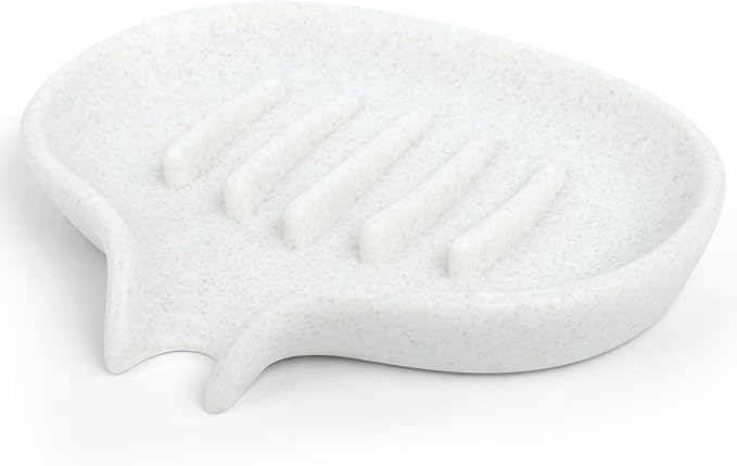 Soap Dish with Drain- Self Draining Bar Soap Holder for Shower, Marble Look Soap Savers Soap Tray Sponge Holder for Kitchen, Bathroom, Bathtub Sink, Crystal White