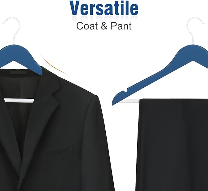 TOPIA HANGER Premium Wooden Hangers with Non-Slip Pant Bar, 360°Swivel Hook and Shoulder Notches, 16 Pack Solid Wood Clothes Hangers for Suit, Coat, Jacket, Camisole(Blue/White)-CT35BW1